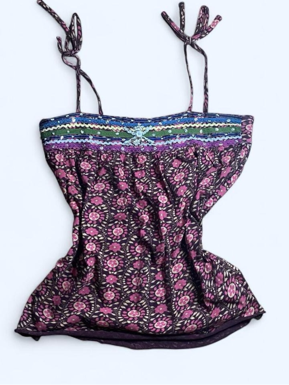 Old Navy Purple Floral Tie-Strap Tank with Pink Accents